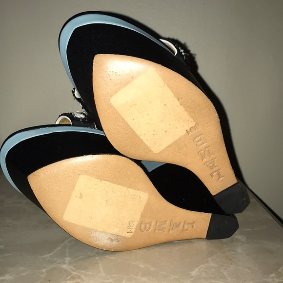 L.A.M.B. white/blue/black colorblock beaded wedges - Picture 3 of 7